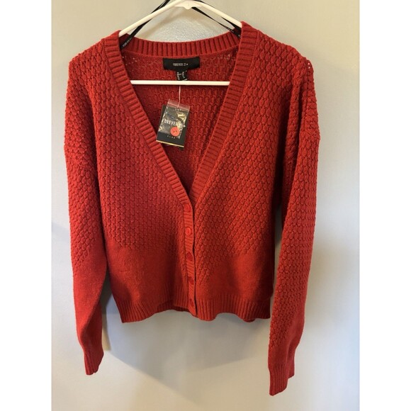 Forever 21 Sweaters - NWT Forever 21 Red V Neck Cardigan Size 1X